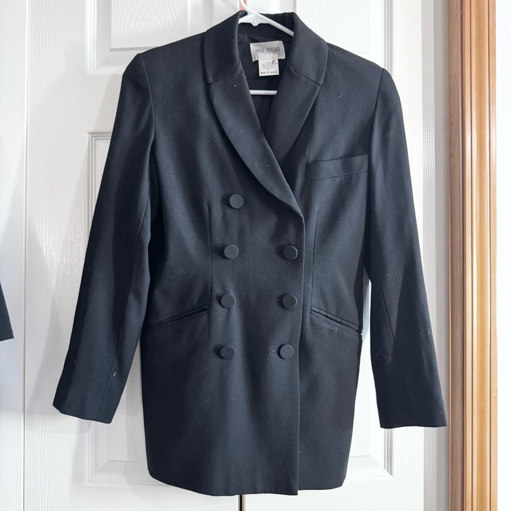 Hugo Buscati Milano Classic Double-Breasted Black Women's Blazer 100% Wool